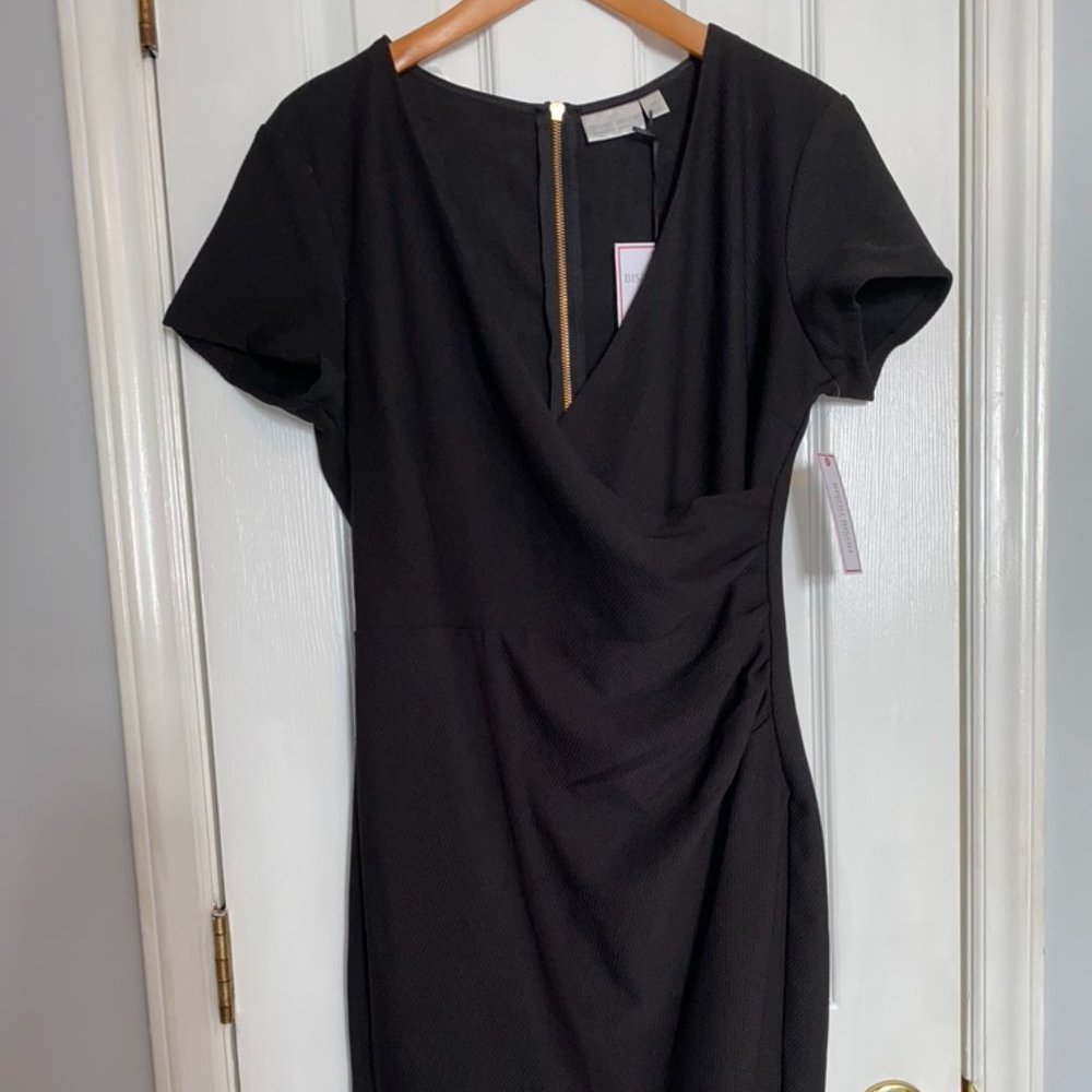 Black dress, faux wrap, short sleeve - new w/ tags